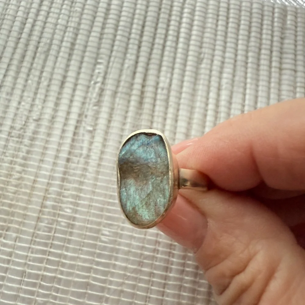 Sterling raw labradorite ring 6 1/2 - Picture 4 of 11